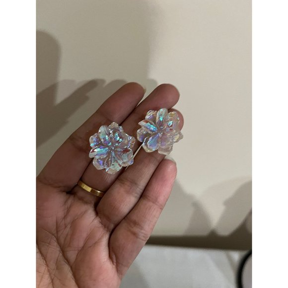 Chunky Clear Acrylic earring studs flower white ice large holographic acrylic - Picture 1 of 7